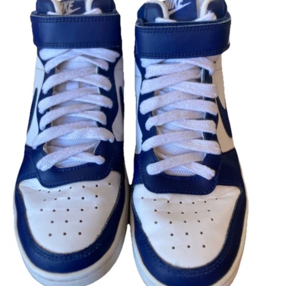 Nike Blue And White Lace Up Adjustable Strap High Top Sneaker Shoes Size 6Y